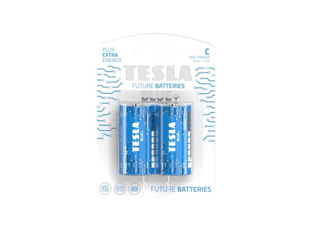 Tesla 1099137203 - BLUE+ Zinc Carbon baterie C (R14, malý monočlánek, blister) 2 ks