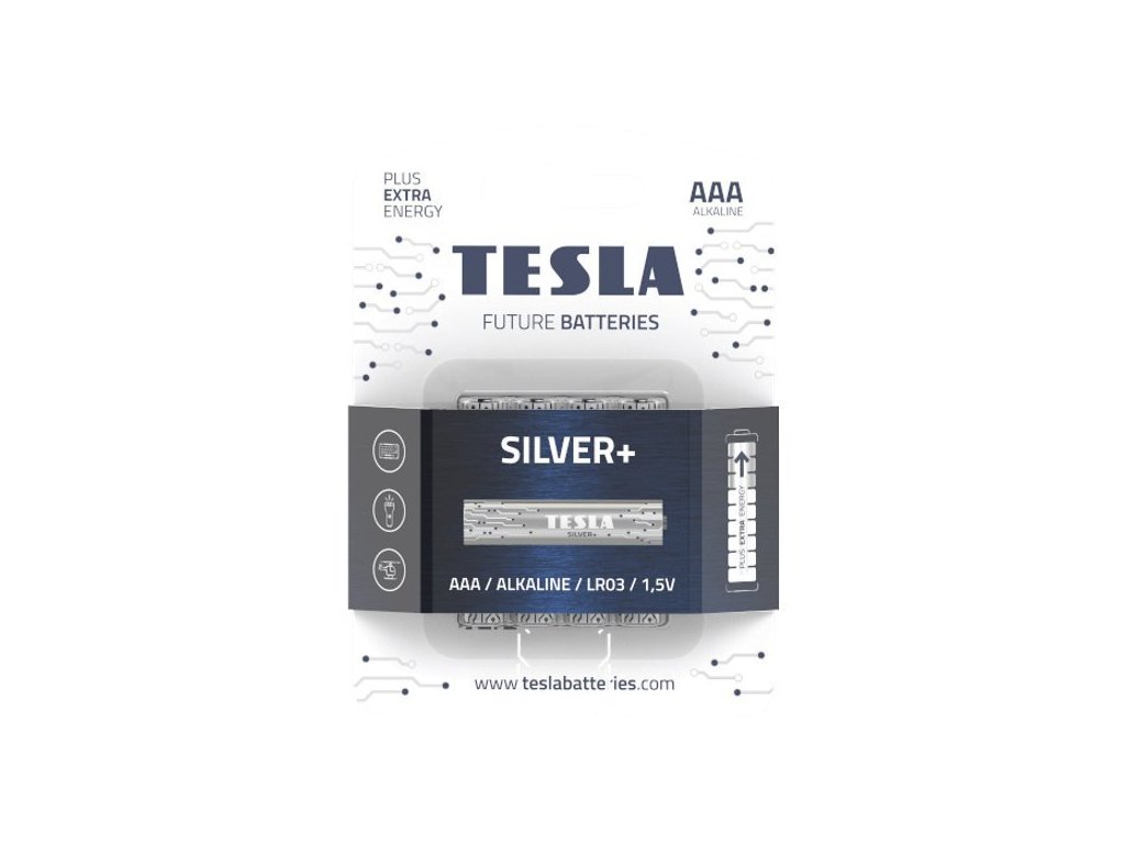 Tesla 1099137217 - SILVER+ Alkalická baterie AAA (LR03, mikrotužková, blister) 4 ks