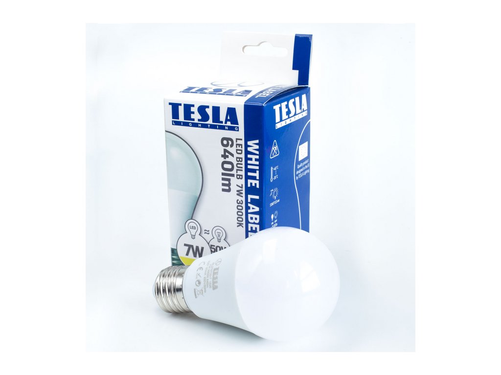 BL270730-7 Tesla LED žárovka BULB, E27, 7W, 230V, 640lm, 25 000h, 3000K teplá bílá, 220°,