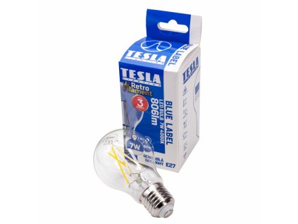 BL276540-7 Tesla LED žárovka FILAMENT RETRO BULB E27, 7W, 230V, 806lm, 25 000h, 4000K denní bílá, 360°, čirá