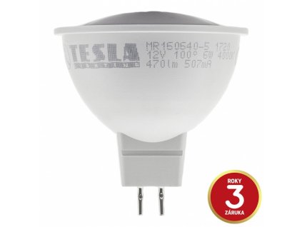MR160640-5 Tesla LED žárovka GU5,3 MR16, 6W, 12V, 470lm, 100°, 25 000hod, 4000K denní bílá
