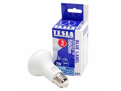 R6270760-7 Tesla LED žárovka Reflektor R63, E27, 7W, 230V, 560lm, 25 000h, 6500K studená bílá, 180°