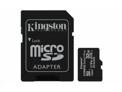 Kingston micro SDCS2/32GB - paměťová karta 32GB Micro SDXC Canvas Select Plus 100R A1 C10 Card + SD adaptér